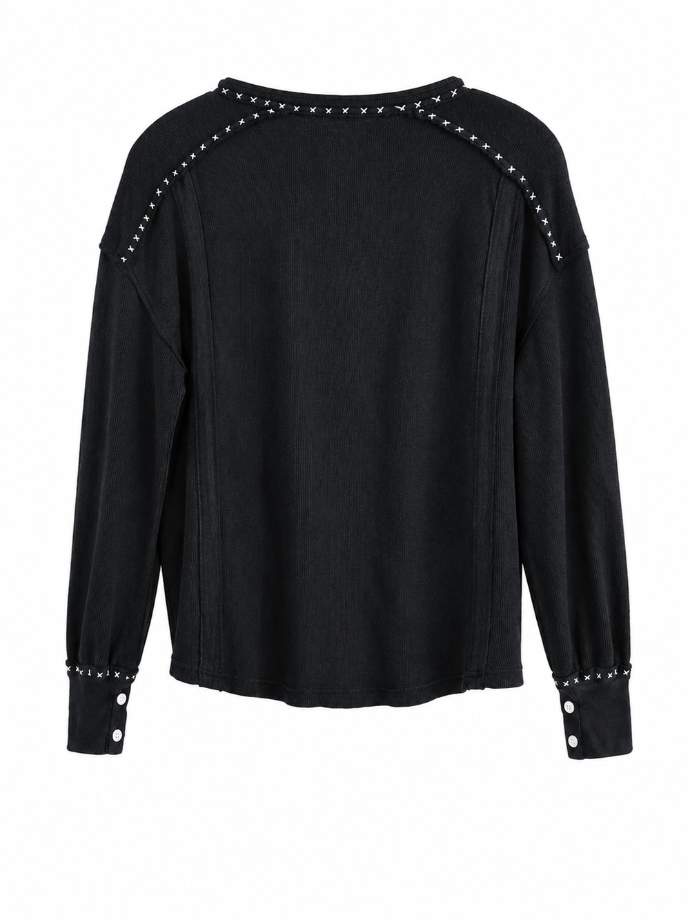 Free People We The Free Taylor Henley Top XS Black Studded Long Sleeve Oversized - Picture 7 of 15